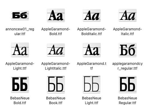 Папка с кириллическими шрифтами, входящими в DRG Motion Text